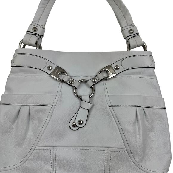 B. Makowsky Y2K Vibes White Soft Pebbled Leather Shoulder Bag Silver Hardware - Picture 2 of 9
